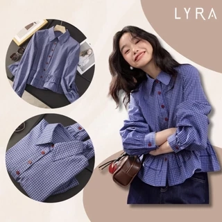 Áo sơ mi kẻ caro LYRA dáng suông, babydoll thiết kế đuôi áo xếp tầng bánh bèo chất thô cotton LWNSM008