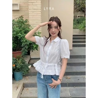 LYRA - Áo cách điệu rút dây eo tay ngắn phối bèo - CSYAC0289