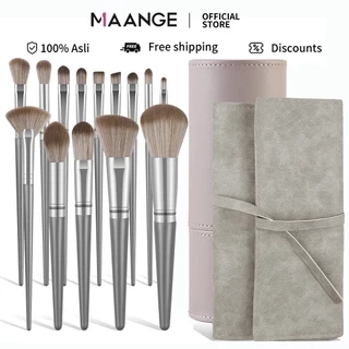 Set cọ trang điểm cá nhân MAANGE 14 cây màu xám bạc có bao da 1414