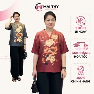 Áo Kiểu Trung Niên A336, Mẫu Sơ Mi Lụa Cổ Bà Lai Chất Lụa Hoa 3D Tay Lỡ Lịch Sự | Thời Trang MAI THY