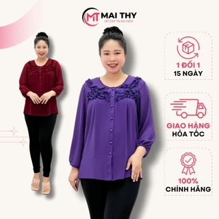 Áo Nữ Trung Niên MAI THY, Mẫu Tay Lỡ Viền Bèo Cổ Tròn Cho Mẹ Trung Tuổi Sang Trọng Lịch Sự | Thời Trang Trung Niên U50