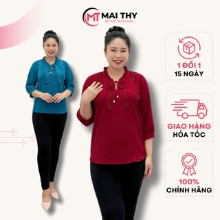 Áo Trung Niên Nữ MAI THY 568, Mẫu Sơ Mi Tặng Mẹ Cổ Nơ Bèo Viền Ren Lịch Sự Trang Nhã | Thời Trang Nữ Trung Tuổi U40