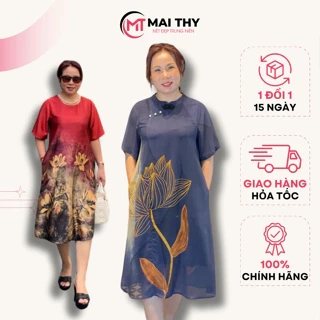 Đầm Trung Niên MAI THY, BST Váy Suông Đi Tiệc Cho Mẹ Ngắn Tay Chất Lụa Cao Cấp | Thời Trang Nữ U50
