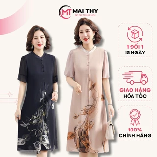 Đầm Trung Niên Nữ MAI THY, Váy Thiết Kế Xẻ Tà Voan 3 Lớp Cho Mẹ Trung Tuổi Nữ Tính Lịch Sự | Thời Trang Trung Niên U50