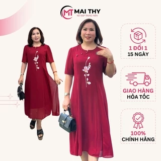 Váy Đầm Trung Niên, Đầm Cho Mẹ Đi Tiệc Chất Voan 2 Lớp Thêu Hoa Cao Cấp | Thời Trang MAI THY U50