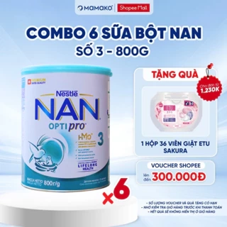 COMBO 6 NAN 3 Sữa Nan Nga HMO Optipro Số 3 Mamako Bổ Sung Dinh Dưỡng Cho Bé 12-36M Hộp 800g