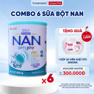 COMBO 6 Sữa Nan Nga HMO Optipro Số 2 Mamako Bổ Sung Dinh Dưỡng Cho Bé 6-12M Hộp 800g
