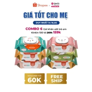 Khăn ướt trẻ em Kin Kin combo 6 gói 100 tờ, tiết kiệm cho mẹ - an toàn cho bé