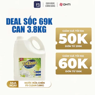 Nước rửa chén bát F5 Clean 3,8kg hương chanh, mềm mại với da tay, gốc thực vật, thiên nhiên