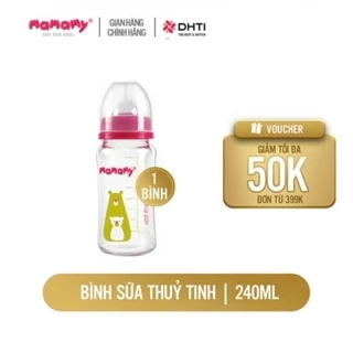 Bình sữa cao cấp Mamamy cho bé dung tích 120ml, 240ml chất liệu thuỷ tinh siêu cứng, chống sặc và đầy hơi