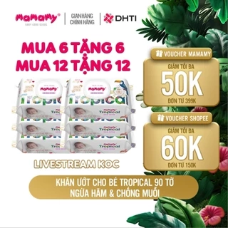 -Khăn giấy ướt cao cấp cho bé Mamamy 100% sợi tự nhiên và rayon Tropical gói 90tờ tặng 60tờ, mềm, dai, sạch cực