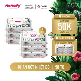 Khăn giấy ướt Mamamy Tropical 100% sợi tự nhiên và rayon cho mẹ và bé gói 90 tờ tặng gói 60 tờ