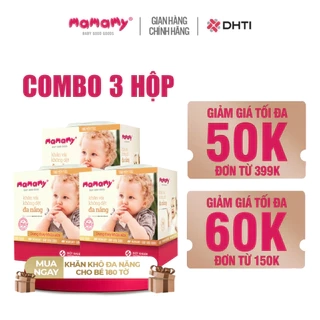 Khăn khô đa năng Mamamy cao cấp combo 3 hộp dùng thay khăn sữa, an toàn cho bé 180 tờ/hộp