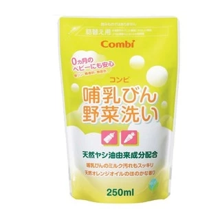 Túi dung dịch nước rửa bình sữa và rau củ quả từ dầu cọ 250ml Combi
