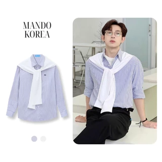 Áo Sơ Mi MANDO Kẻ Sọc Xanh Vải Oxford Dày Dặn Form Rộng Unisex Style Phong Cách Hàn Quốc - XSHT027