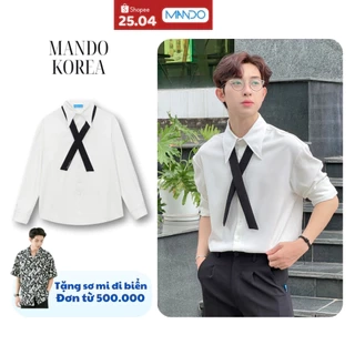 Áo Sơ Mi Trắng Tặng Cà Vạt Nam Form Rộng Dài Tay MANDO Cao Cấp Phong Cách Hàn Quốc Thời Trang Nam MANDO - SHT025