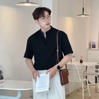 Áo Thun Kẻ Cổ Tàu MANDO Chất Liệu Vải Cotton Thoáng Mát Thiết Kế Basic Phong Cách Hàn Quốc TEE002