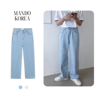 Quần JEAN Nam MANDO Ống Suông Rộng Xanh Nhạt Phong Cách Hàn Quốc - JEA010