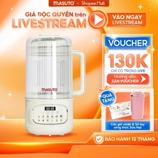 Máy Làm Sữa Hạt Masuto 1,2L Thủy Tinh Chống Ồn Cường Lực Xay Hạt Nhuyễn Mịn Chống Trào 12 Chế Độ Nấu