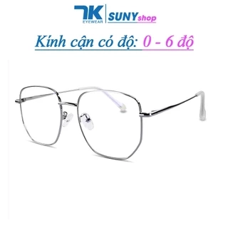 Kính cận có độ sẵn 0 - 6 độ nam nữ mắt tròn gọng kim loại thời trang 7K1912. Tròng chống tia UV, ánh sáng xanh, đổi màu