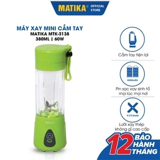 Máy Xay Sinh Tố Mini MATIKA 380 ml Có Cổng Sạc USB MTK-3138
