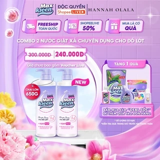 Combo 2 Chai nước Giặt Xả MaxKleen chuyên dụng cho đồ lót Hương hoa mẫu đơn thanh khiết (650g/Chai) - Live Hannah Olala