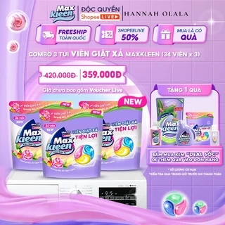 Combo 3 Túi Viên Giặt Xả MaxKleen Hương Nước Hoa Huyền Diệu (34 Viên/Túi)