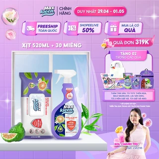 Combo MaxKleen: Nước Lau Bề Mặt Đa Năng 520ml + Khăn Ướt Lau Bề Mặt Đa Năng 30 miếng