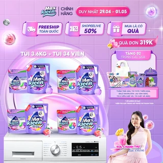 Combo Túi Nước Giặt Xả MaxKleen chuyên dụng Cửa Trước 3.6kg + Túi 450G mùi ngẫu nhiên