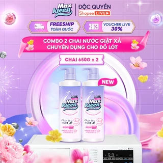 Combo 2 Chai nước Giặt Xả MaxKleen chuyên dụng cho đồ lót Hương hoa mẫu đơn thanh khiết (650g/Chai) Mới