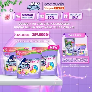 Combo 3 Túi Viên Giặt Xả MaxKleen Hương Dấu Ấn Ngọt Ngào (34 viên/Túi) Mới