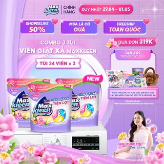 Combo 3 Túi Viên Giặt Xả MaxKleen Hương Dấu Ấn Ngọt Ngào (34 viên/Túi)