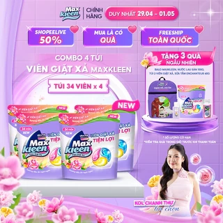 Combo 4 Túi Viên Giặt Xả MaxKleen Hương Dấu Ấn Ngọt Ngào (34 viên/Túi)