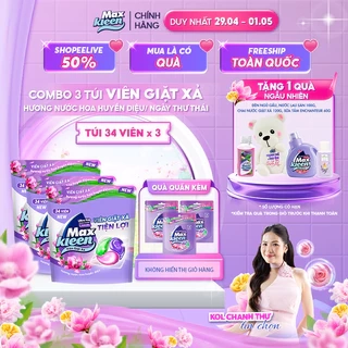Combo3 Túi Viên Giặt Xả MaxKleen Hương Nước Hoa Huyền Diệu/Hương Ngày Thư Thái(Túi34+4Viên)