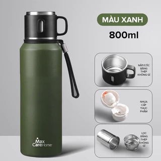 Bình Giữ Nhiệt Maxcare 800ml Inox 316 cao cấp Giữ Nhiệt 6-10 Giờ Có Cốc Đựng Trà, Lõi Lọc, Quai Đeo Silicon