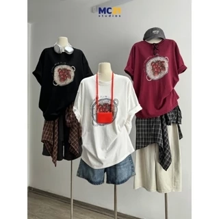 Áo phông oversize tay lỡ hình đĩa bánh dâu tây chất cotton xịn dày MC21.studios a4341