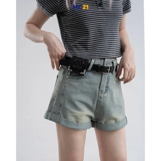 Quần sooc jeans nữ MC21.STUDIOS gập gấu dáng vừa Ulzzang Streetwear Hàn Quốc chất denim bò Q4113