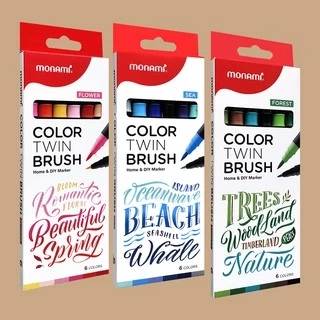 Bút Màu 2 đầu Monami Color Twin Brush Hộp 6 Màu (Thái Lan) ( 3 hộp lẻ tùy chọn)