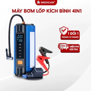 Bơm lốp kích bình ô tô 4 trong 1 Medicar 12000mAh. Tích hợp sạc dự phòng và đèn pin chiếu sáng
