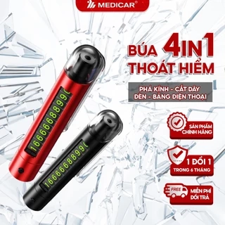 Búa thoát hiểm 4in1 Medicar - Phá kính, Lưỡi dao cắt,Đèn pin led, bảng số điện thoại