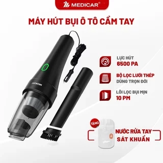 Máy hút bụi ô tô cầm tay chuyên dụng Medicar, lực hút mạnh 6500PA, cắm vào tẩu sạc xe hơi, 3 đầu hút