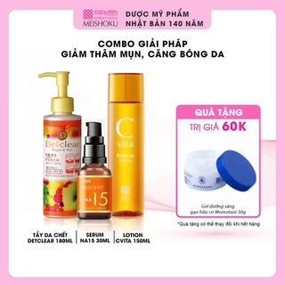 Combo Giải Pháp Giảm Thâm Mụn MEISHOKU [Gel Tẩy Tế Bào Chết 180ML + Tinh Chất Niacinamide 15% 30ML]