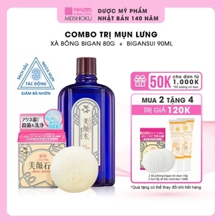 Combo Giảm Mụn Cơ Thể MEISHOKU [Xà Phòng Cải Thiện Mụn Lưng 80G + Toner Da Dầu Mụn Bigansui 90ML]