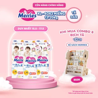 Combo 3 Tã/bỉm dán Merries Đủ Size NB76/S70/M56/L48/XL40
