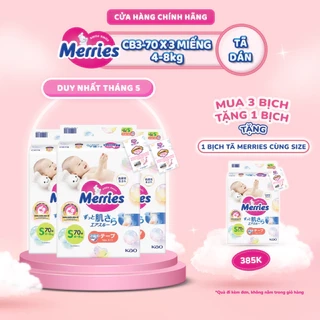 Combo 3 Tã/bỉm dán Merries Size S70/M56