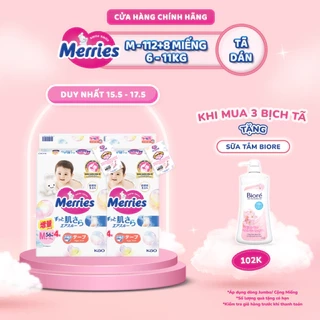 Thùng 2 Tã/bỉm dán Merries cộng miếng đủ size NB82/S76/M60