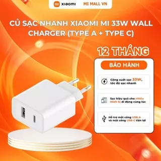Củ Sạc Nhanh Xiaomi Mi 33W Wall Charger (Type A + Type C) EU - Bảo Hàng 12 Tháng
