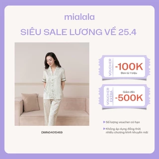 Đồ mặc nhà lụa cổ điển Mialala DMN04015469 tay ngắn quần dài thanh lịch họa tiết con thỏ