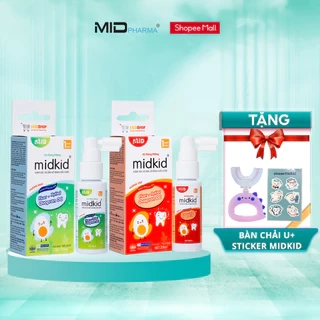 2 hộp Xịt chống sâu răng Midkid vị Nho và Táo cho bé từ 1 tuổi - Tặng Bàn chải U hình thú ngẫu nhiên + Sticker