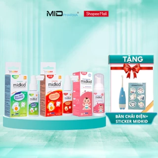 Bộ 3 MID chăm sóc răng miệng gồm 2 hộp Midkid vị NHO và TÁO + 1 Bọt tập đánh răng - Tặng Bàn chải điện + Sticker